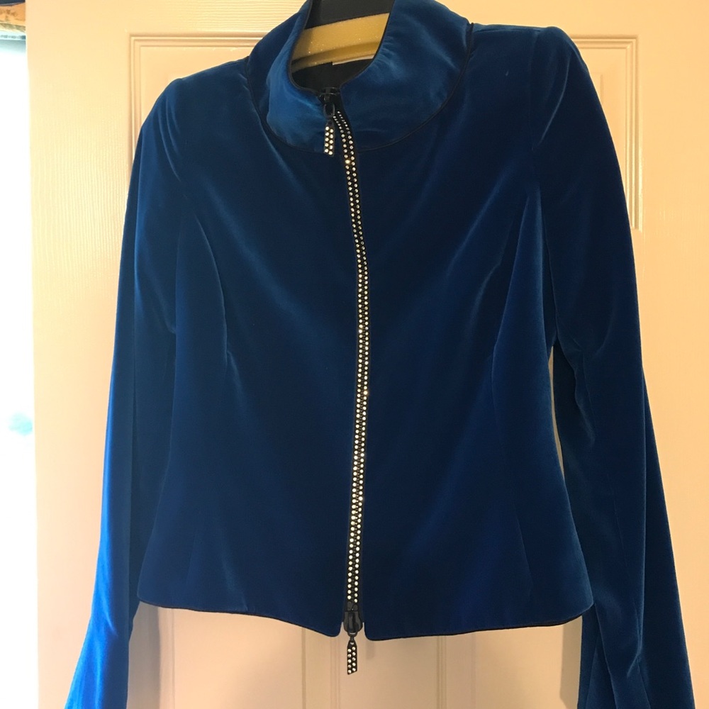 Deep blue velvet jacket with rhinestone zipper